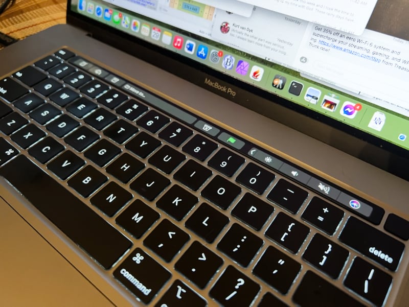 The 2019 MacBook Pro may be pinnacle of all Apple laptop keyboards: a return to scissor switched reliability, travel comfort, a real escape key and a locatable power button fused with the most refined touchbar we were ever given. The touchbar was a missed opportunity to provide a portable Elgato Stream Deck. (Credit: Timothy R. Butler)