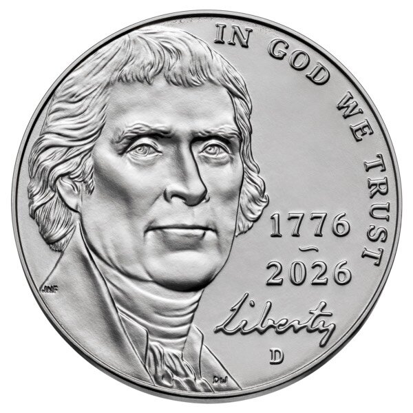 The new nickel seems to depict what Thomas Jefferson would have looked like had he been an abuser of steroids. (Credit: United States Mint)