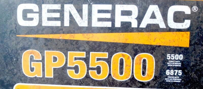 Here's a sticker from my Generac from 2012, when the honest headline number was the generator's constant output -- 5500 watts. Today, most makers would have called it a "6875," which is the maximum wattage the machine can reach before shuuting itself down to avoid self-destruction. Wen and many others employ the just-before-destruction number, which is mostly useless. By the standard Generac used the Wen I ordered would not have been called the 4750 but the 3800. We live in a dishonest age. (Credit: Dennis E. Powell)